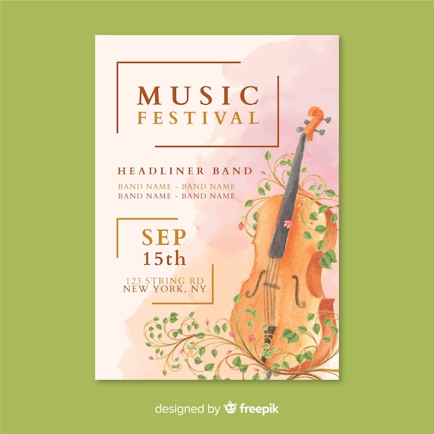 Watercolor music festival poster template