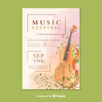 Free vector watercolor music festival poster template