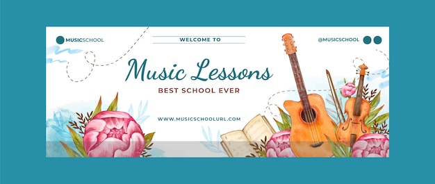 Free vector watercolor music school facebook cover template