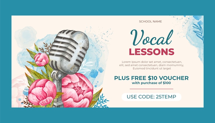 無料Vector 水彩音楽学校販売バナー テンプレート