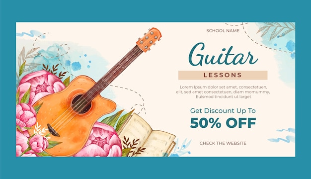 Free vector watercolor music school sale banner