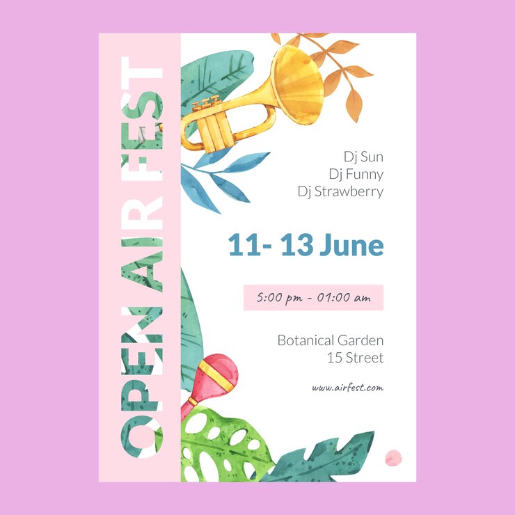 Free Vector watercolor musical event poster template