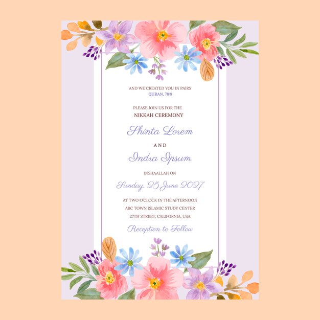 Watercolor muslim wedding invitation