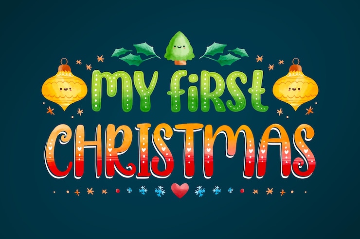 मुफ़्त वेक्टर watercolor my first christmas lettering