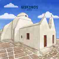 Vettore gratuito illustrazione dell'acquerello di mykonos