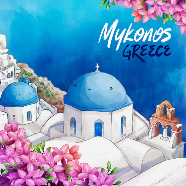 Watercolor mykonos illustration