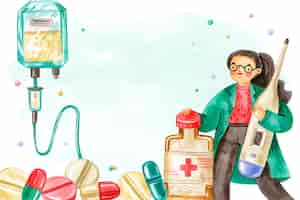 Free vector watercolor national doctor's day background with medic and thermometer