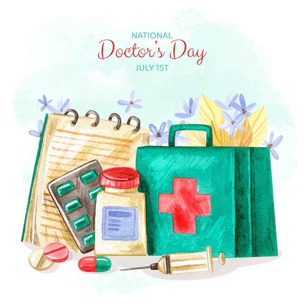 Free vector watercolor national doctor's day illustration with medical equipment