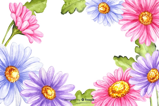 Watercolor natural background with daisies