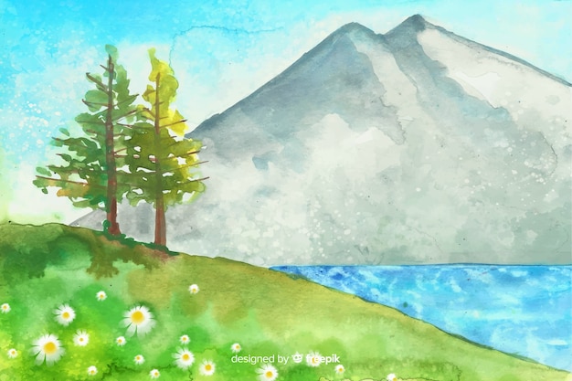 Free vector watercolor natural background with landscape