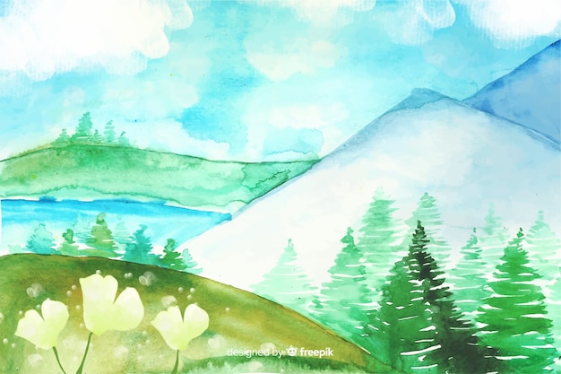 Watercolor natural background with landscape