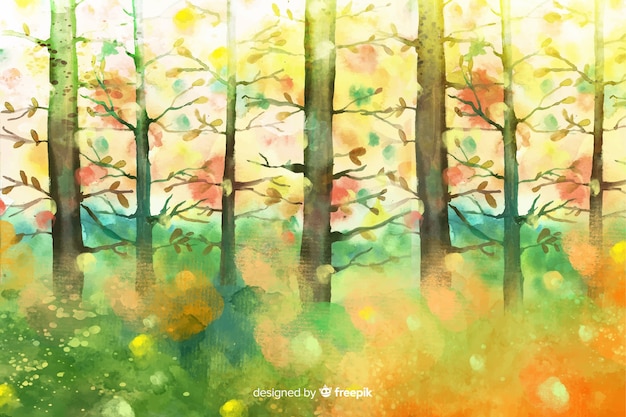 Watercolor natural background with landscape