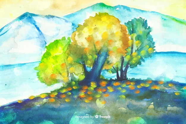 Free vector watercolor natural background with landscape