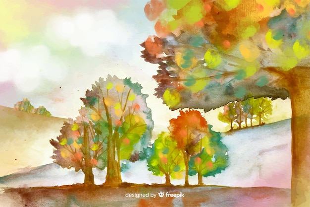 Watercolor natural background with landscape