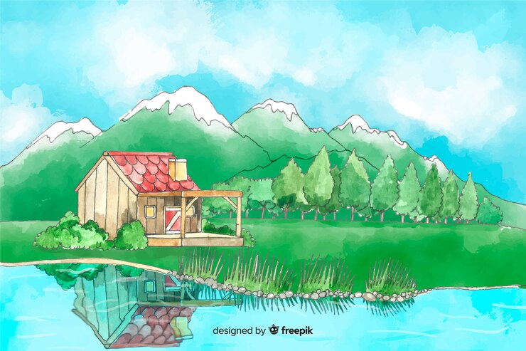 Free Vector watercolor natural background with landscape