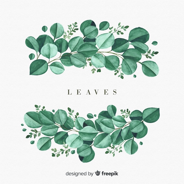 Watercolor natural background with leaves