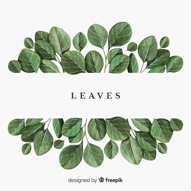 Watercolor natural background with leaves