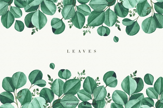 Watercolor natural background with leaves