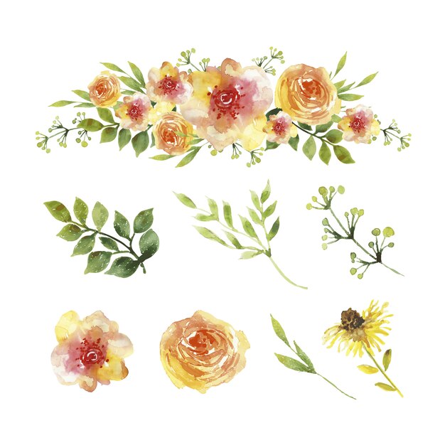 Free vector watercolor natural elements in yellow tones