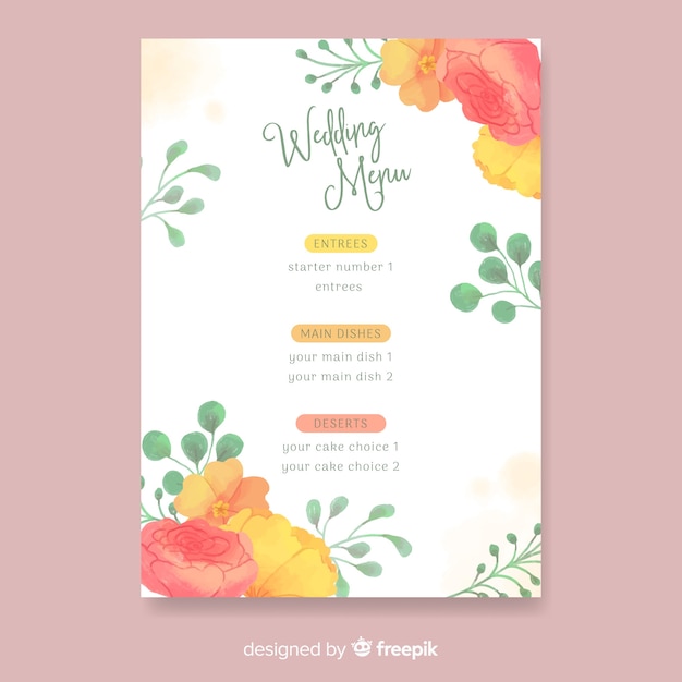 Watercolor nature wedding menu template