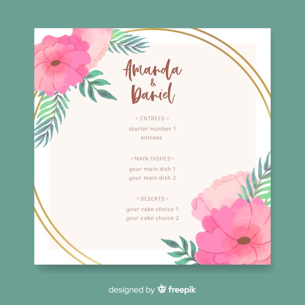 Watercolor nature wedding menu template