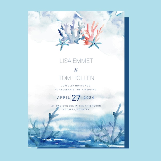 Free vector watercolor nautical wedding invitations