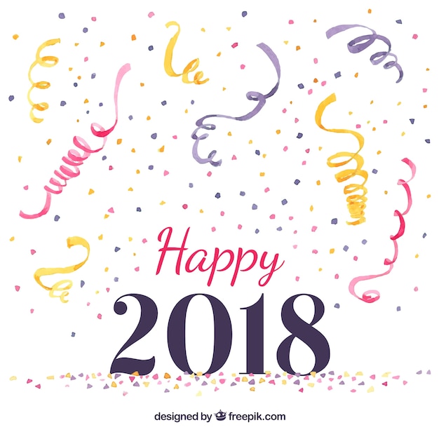 Free vector watercolor new year 2018 background  with confetti