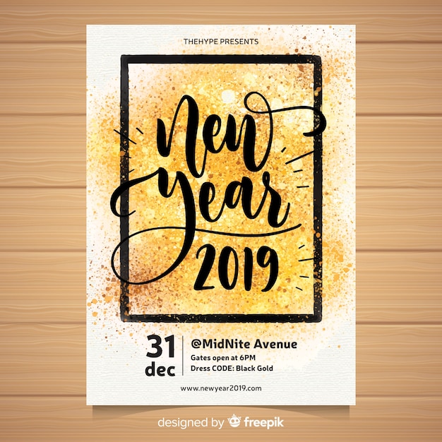 Free vector watercolor new year 2019 party flyer