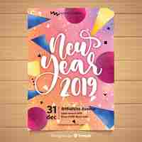 Vettore gratuito aletta di filatoio del partito del nuovo anno dell'acquerello 2019