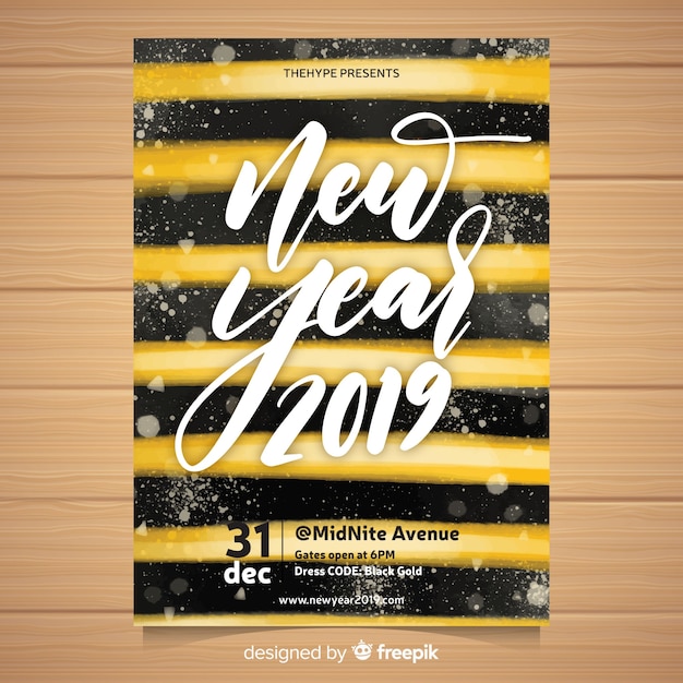 Free vector watercolor new year 2019 party flyer