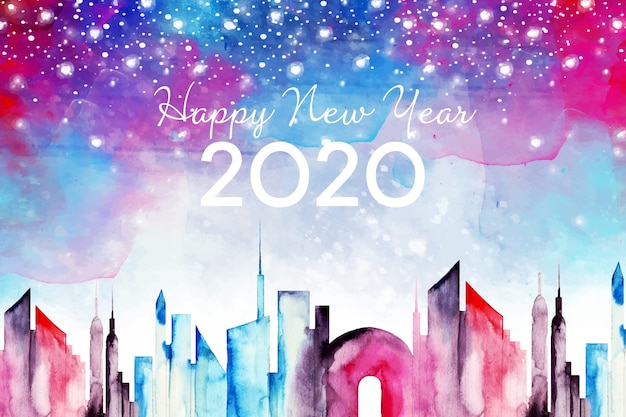 水彩新年2020年背景