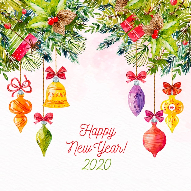 Watercolor new year 2020 background