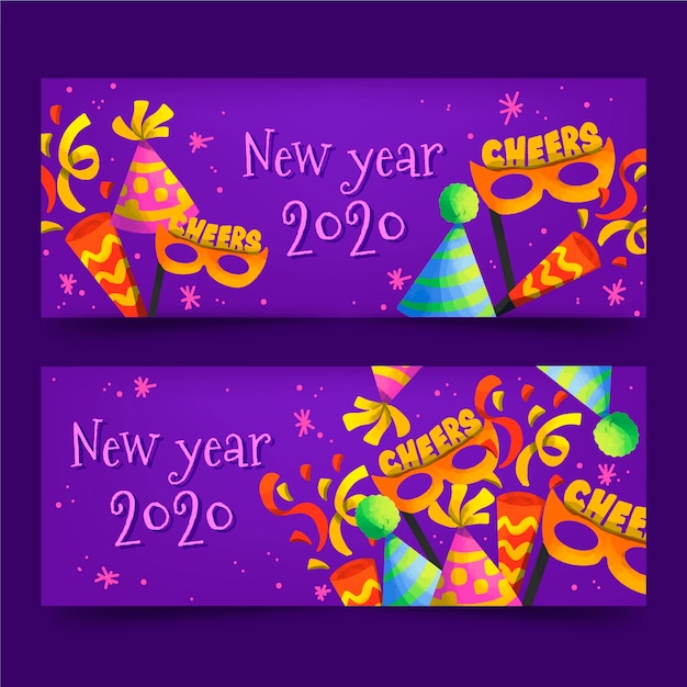 Free vector watercolor new year 2020 party banners template