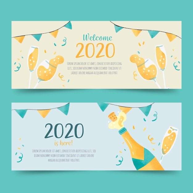 Watercolor new year 2020 party banners