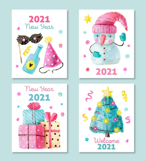 Акварельные открытки новый год 2021