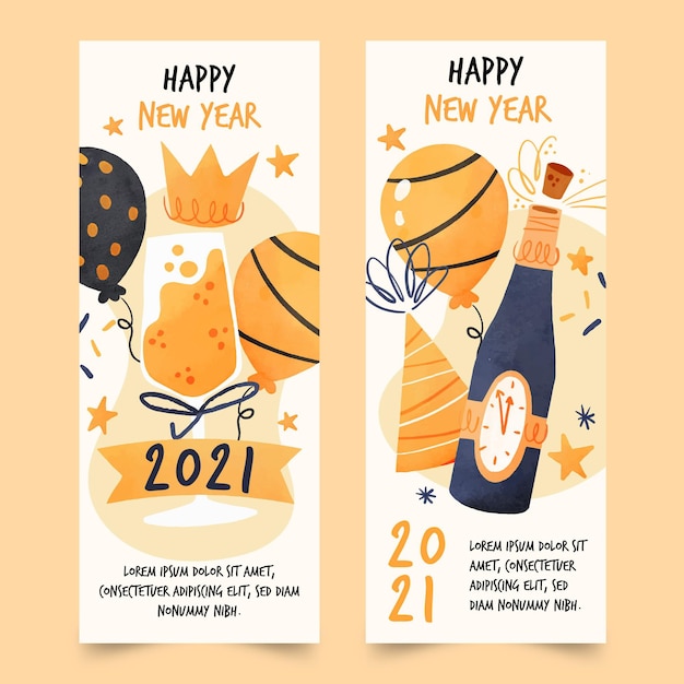 Free vector watercolor new year 2021 party banners template