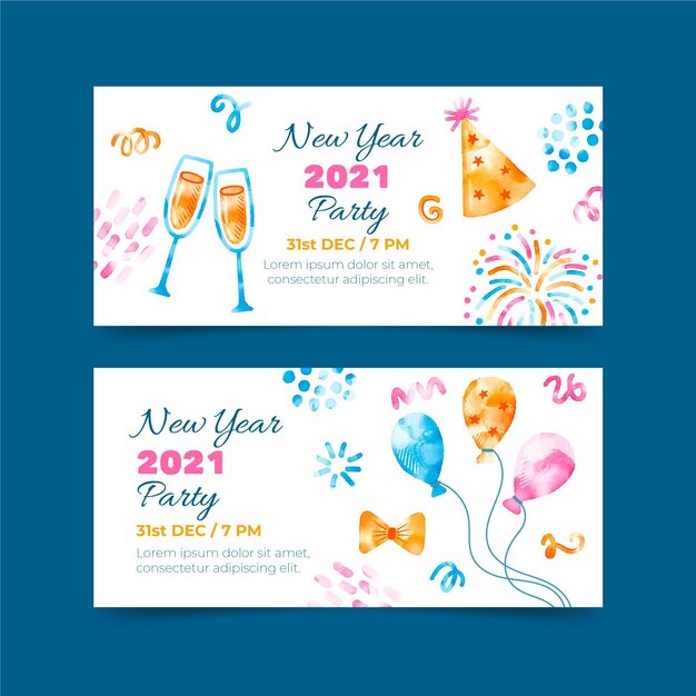 Watercolor new year 2021 party banners