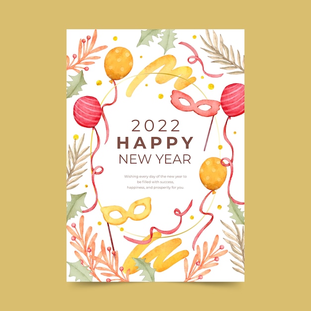 Free vector watercolor new year greeting card template