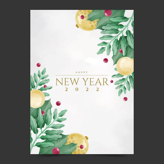 Watercolor new year greeting card template