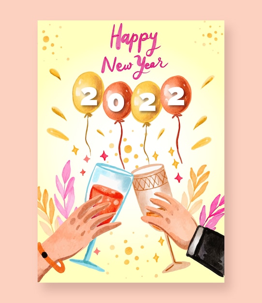 Free vector watercolor new year greeting card template