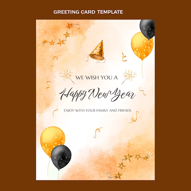 Watercolor new year greeting card template
