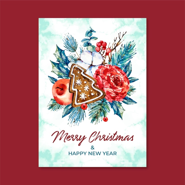 Watercolor new year greeting card template