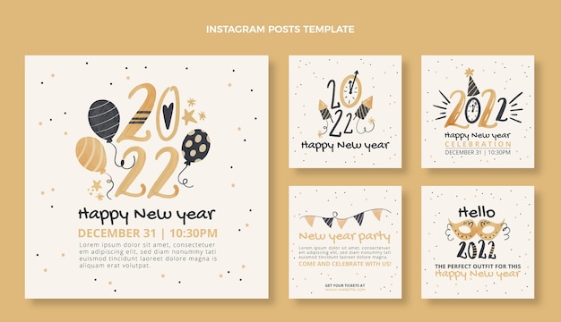 Watercolor new year instagram posts collection