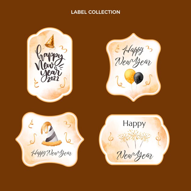 Watercolor new year labels collection