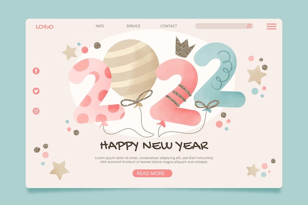 Watercolor new year landing page template