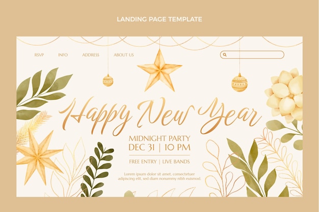 Free vector watercolor new year landing page template