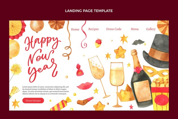 Watercolor new year landing page template