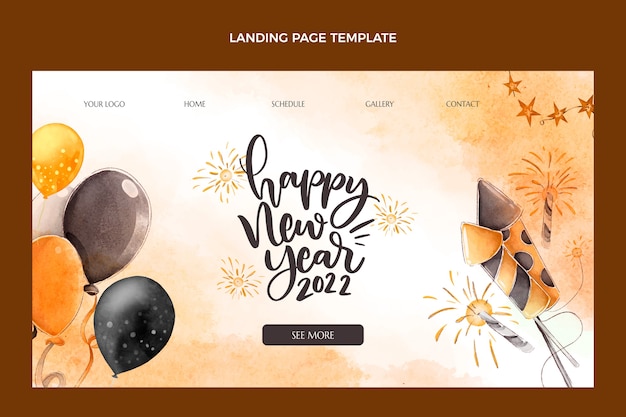 Watercolor new year landing page template