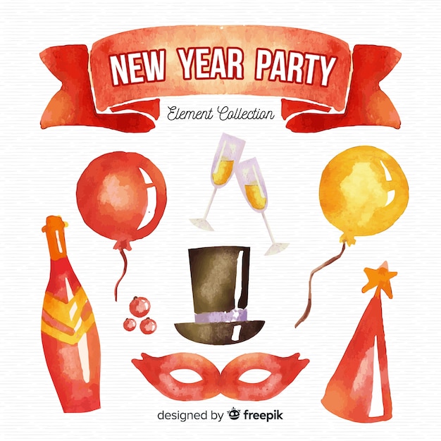 Watercolor new year party element collection