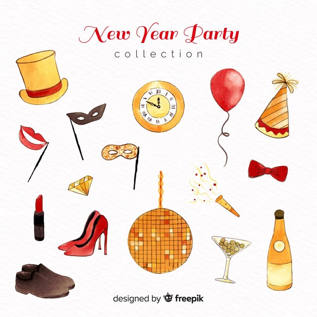 Watercolor new year party element collection